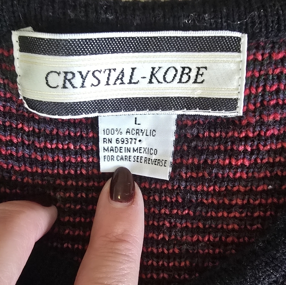 Vtg Crystal-Kobe Christmas Cardigan Sz L Scottish Green/Red Plaid Gold Buttons - Picture 4 of 6